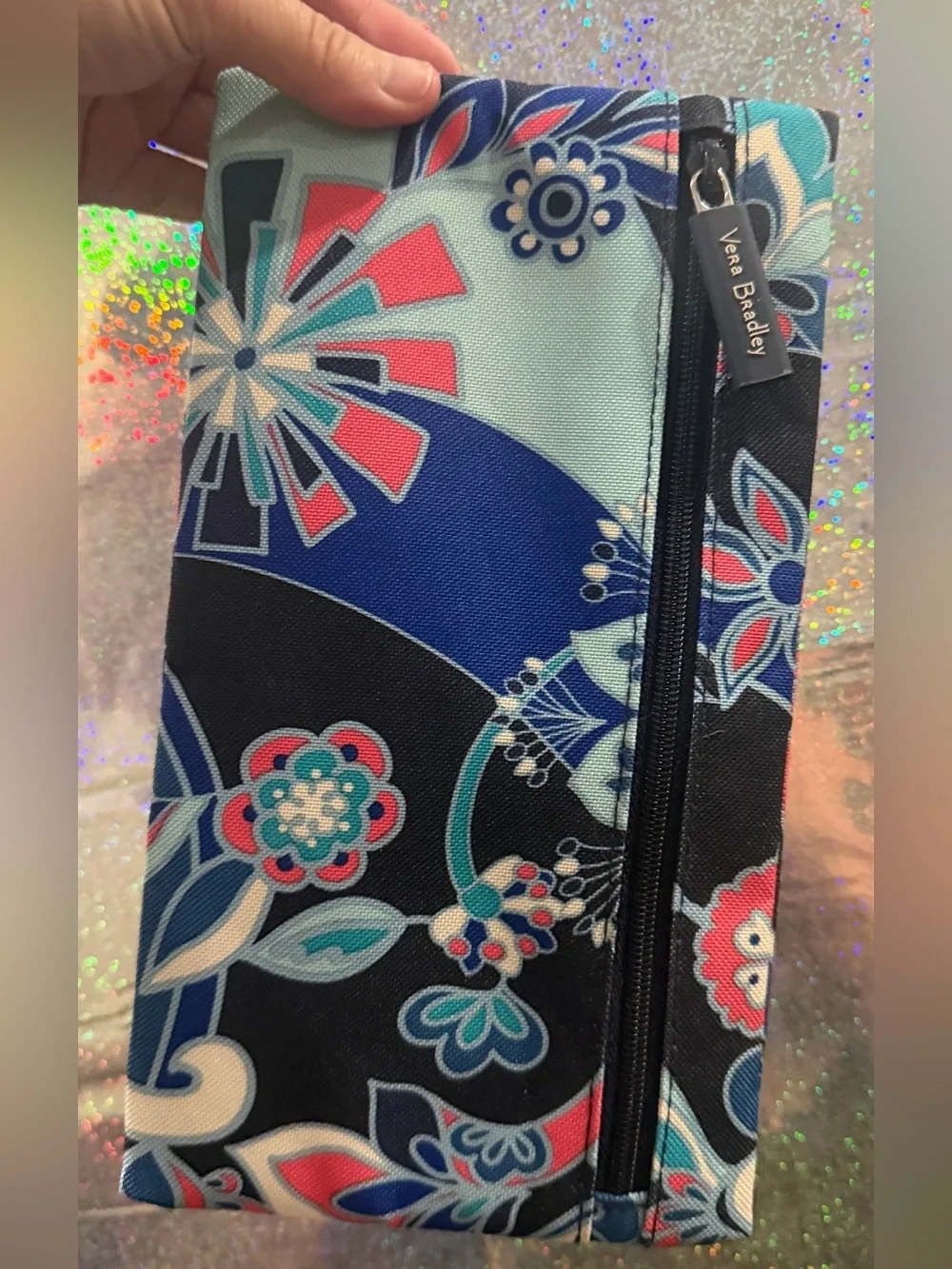 Vera Bradley Blue Coral Floral Zip Pouch Cosmetic Travel Case